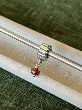 Pandora Silver Bracelet Charm with January Garnet dangle